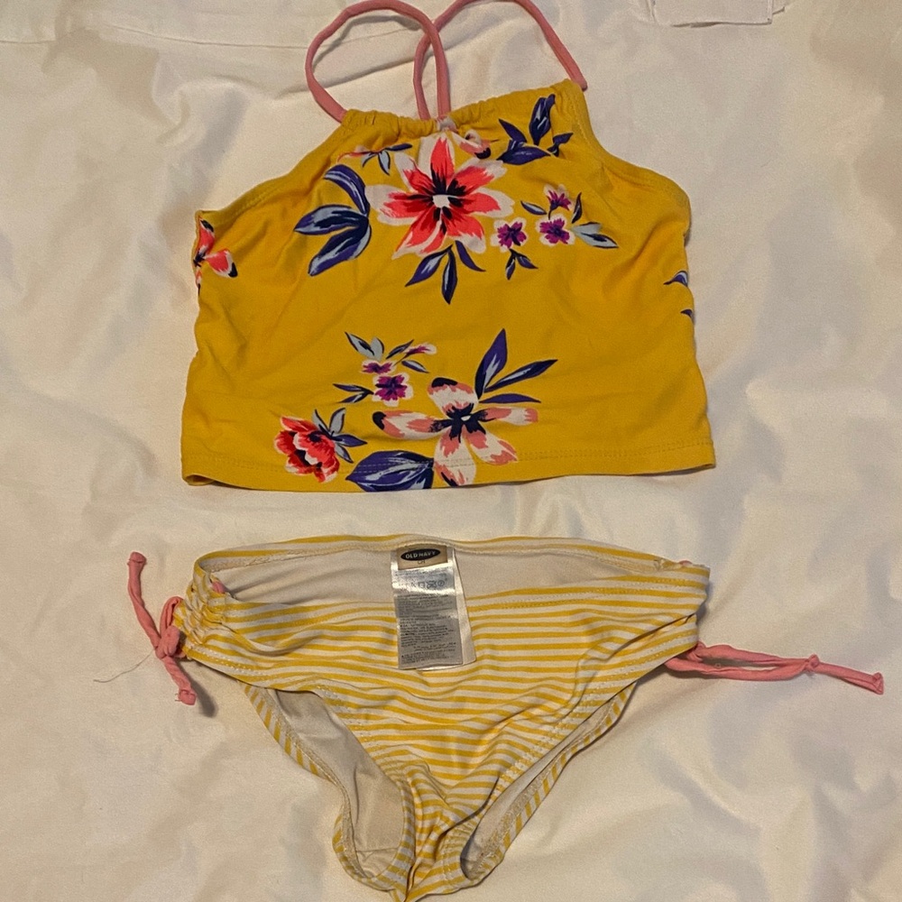 Old Navy Yellow and White Striped Bikini Bottoms